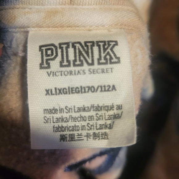 Victorias Secret Pink Varsity Cowl Sweater XLarge Ensign Blue Pink Beige Tie Dye - Picture 3 of 3